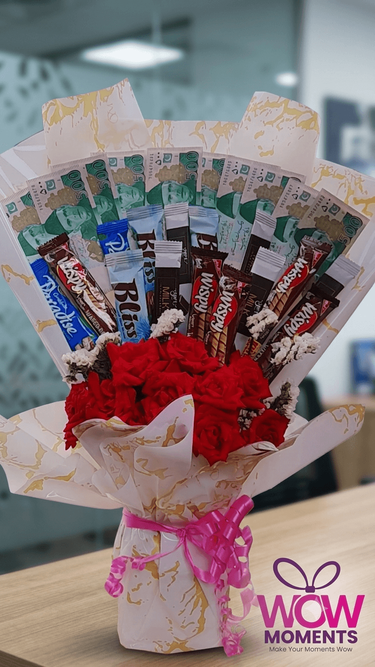Cash Bouquet with Chocolates - 10 Notes of Rs.500