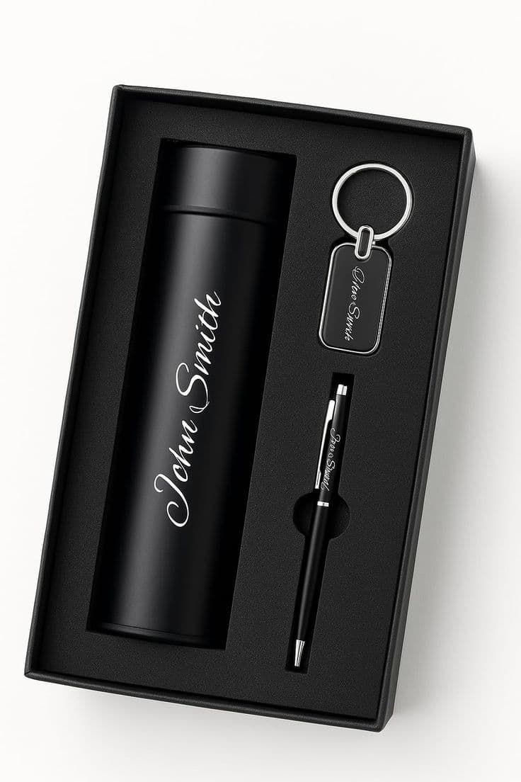 Corporate Executive Flask, Pen & Keychain Gift Set