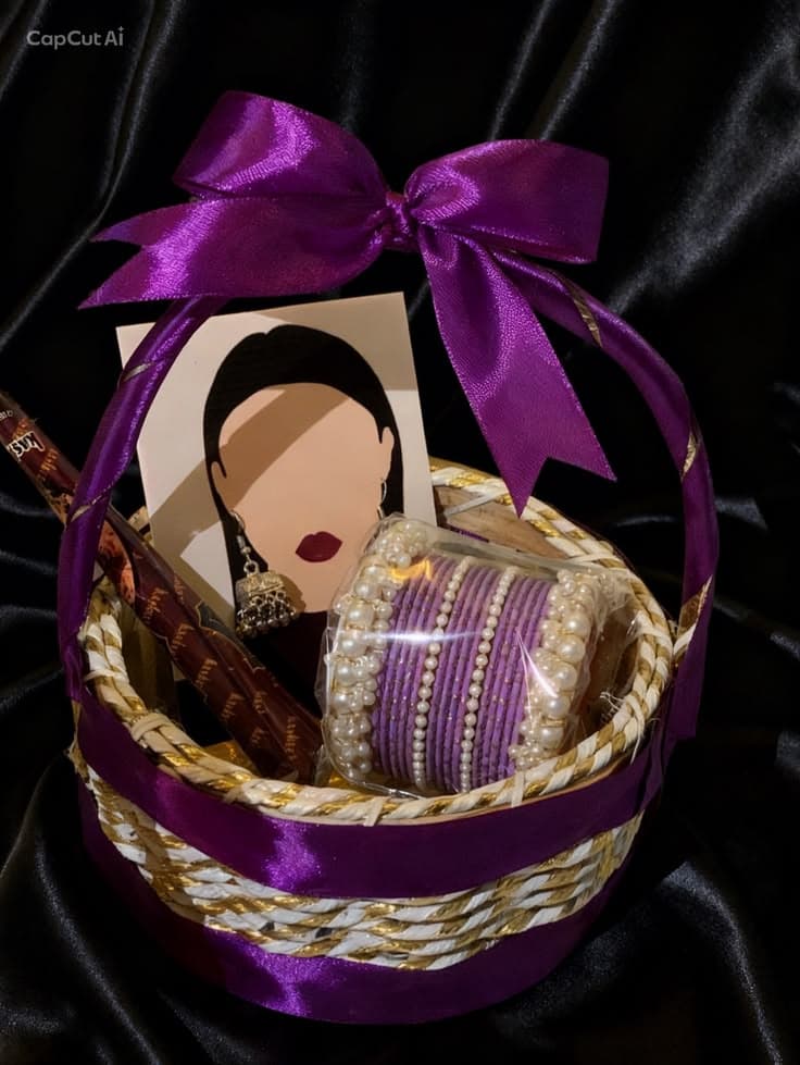 Luxury Purple Gift Hamper with Bangles, Jewelry & Satin Ribbon