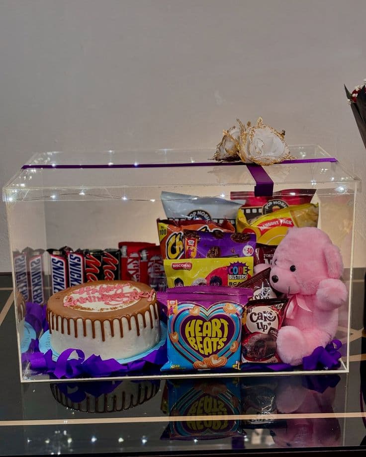 Birthday Gift Hamper with Cake, Chocolates & Pink Teddy Bea