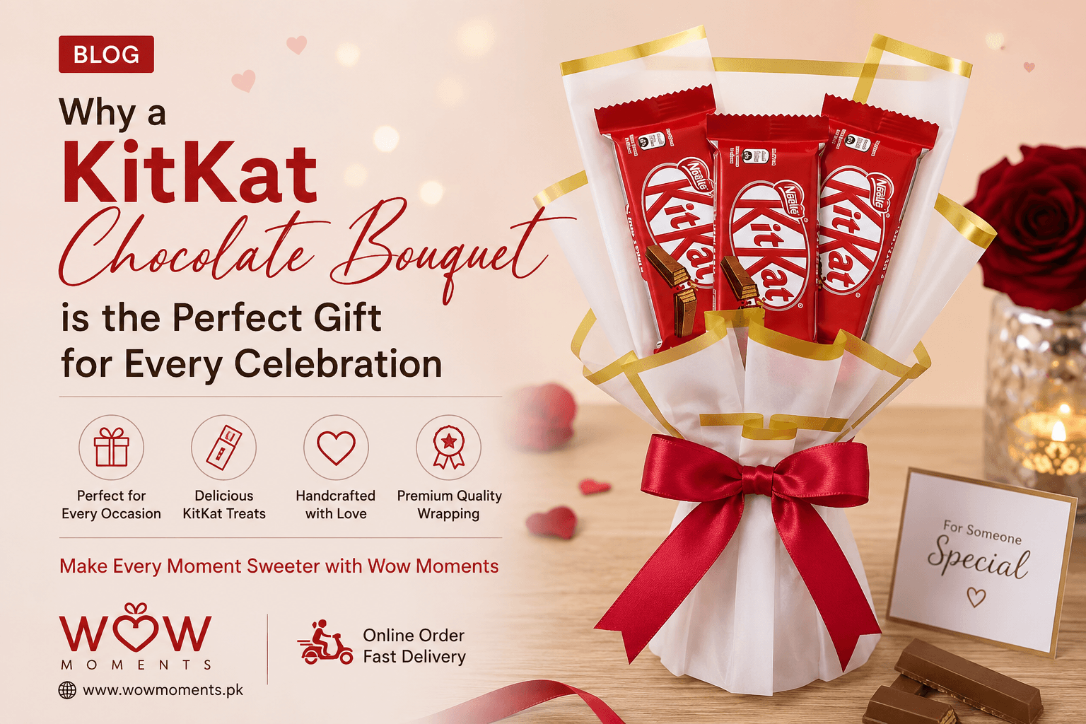 Premium KitKat Chocolate Bouquet beautifully wrapped for birthdays, anniversaries, Valentine's Day and celebrations in Pakistan.
